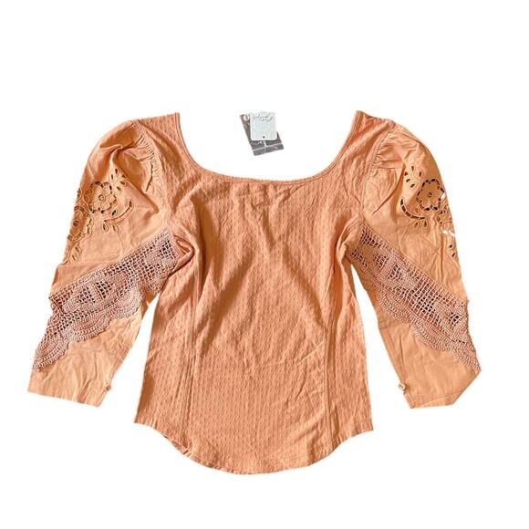 FREE PEOPLE, SIZE S, OFF THE SHOULDER, TOP, CUTOUTS, ORANGE - Picture 2 of 4